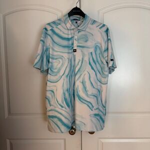 Bad Birdie Mens Golf Polo Shirt 2XL Blue White Watercolor Swirl
